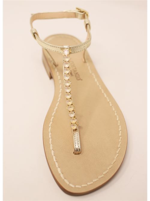 Gold capri sandals with jewel Da Costanzo | JEWELSTRIPEOROMATTE